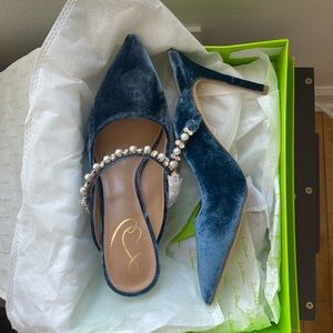 SAM EDELMAN Hyland Mule, 6, Deep Sapphire Velvet Heel, New in Box